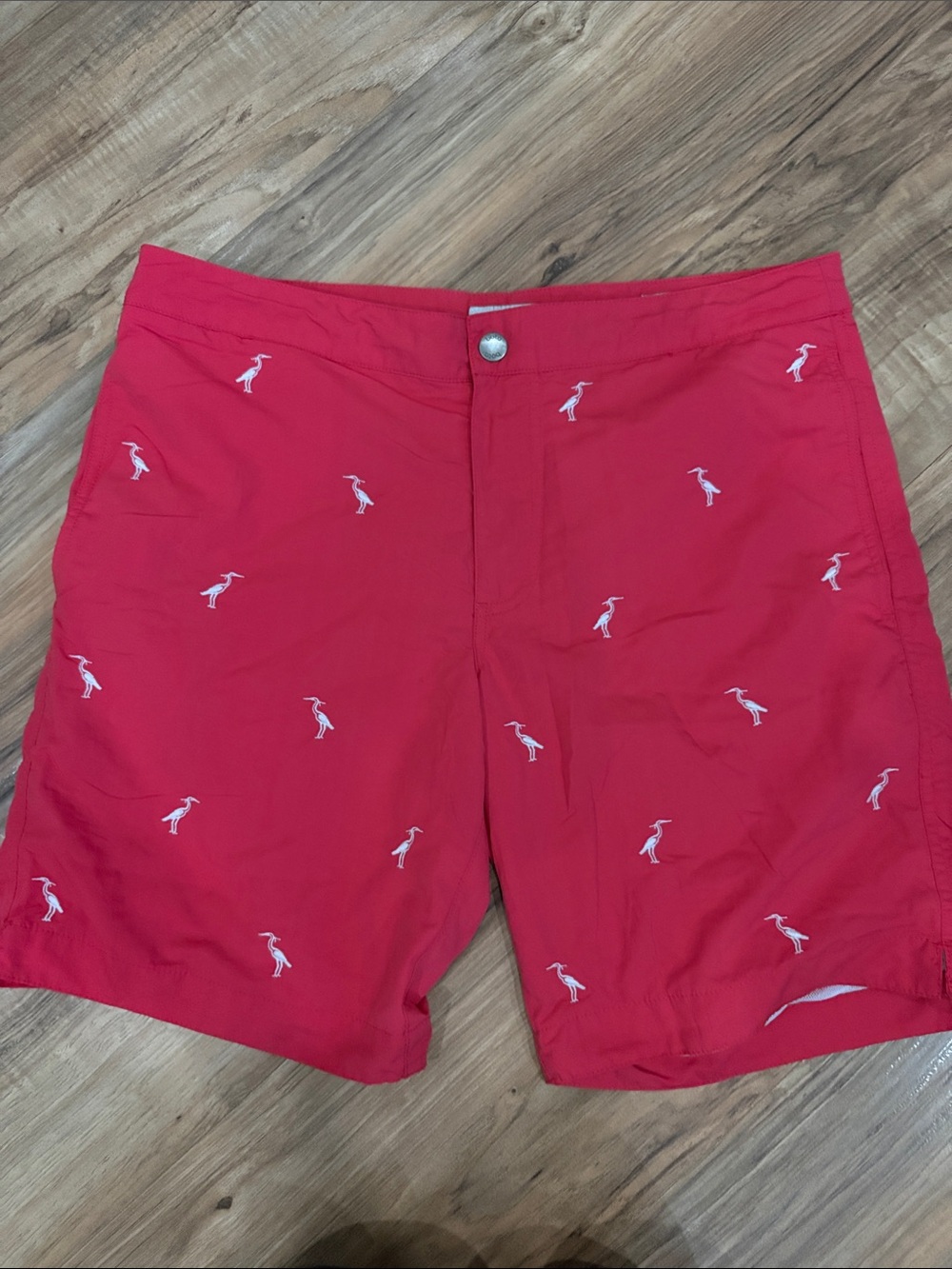Men's Pink Embroidered Heron Swim Trunks
